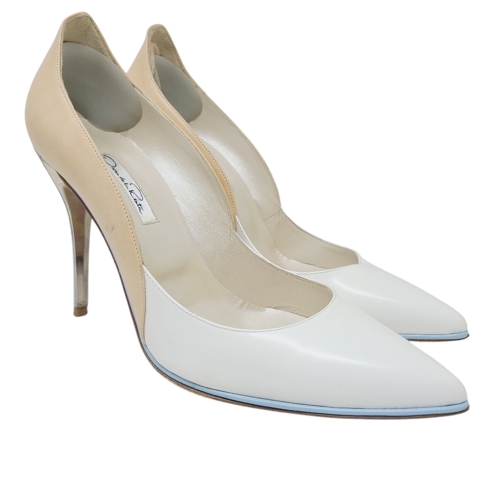 Oscar de la Renta White and Tan Heels